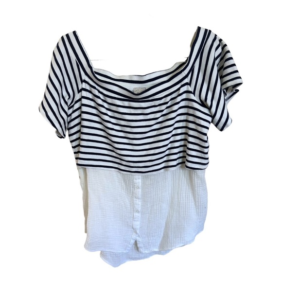 Anthropologie Postcard Off The Shoulder White & Blue Striped Top - Picture 4 of 7